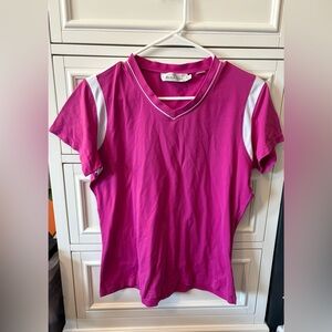 Bugatchi Fuchsia and White V-Neck Tee size L